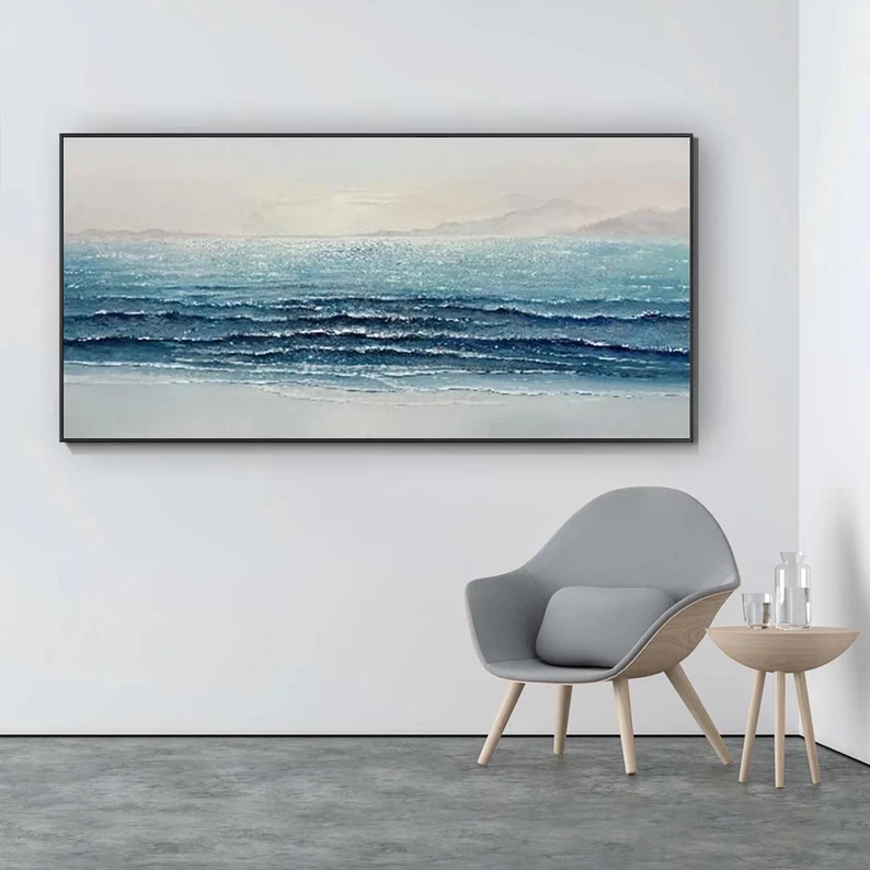 油画立体手绘厦门现代大海装饰画图片