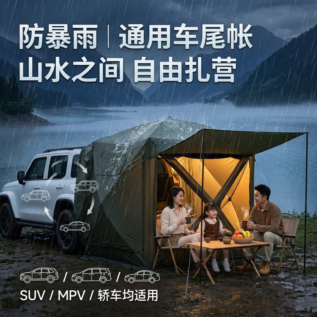 户外露营车尾帐篷suv/mpv通用野营过夜防暴雨车边天幕帐篷露营帐