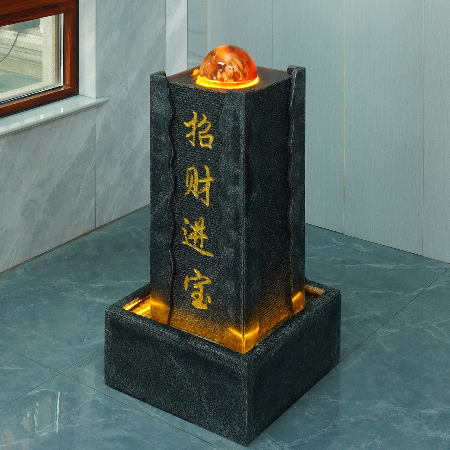 滚动水晶球流水生财风水摆件落地玄关客厅办公室门口循环水景喷泉