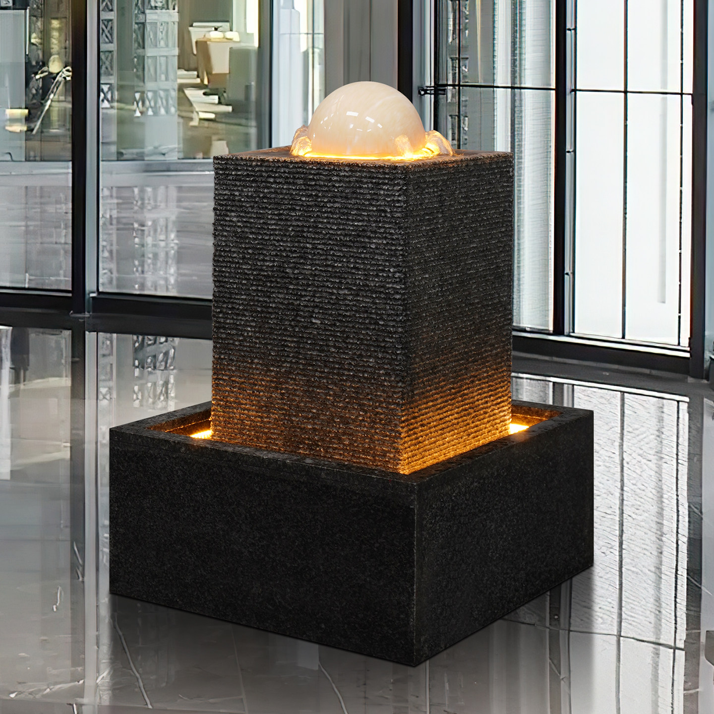 风生水起水晶球旋转式流水摆件循环水风水球招财客厅石头水景喷泉