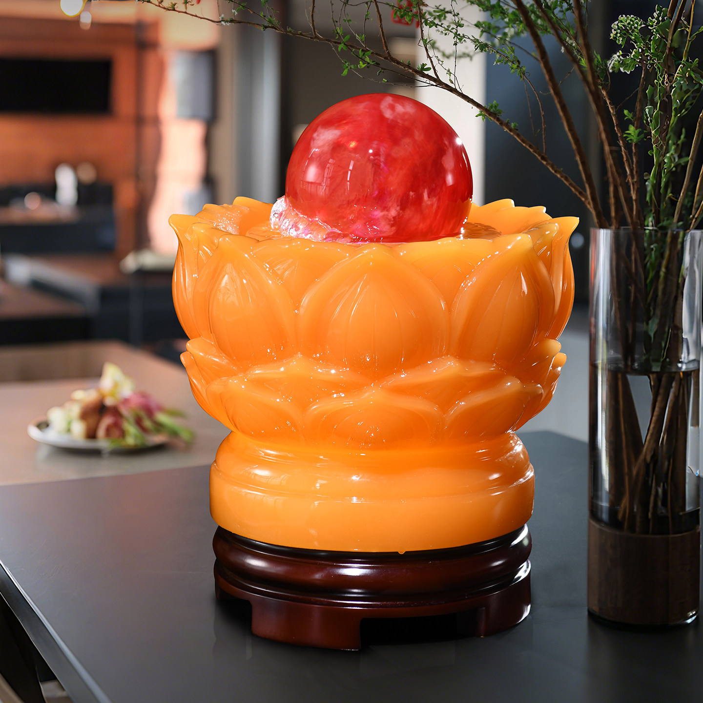 风车流水摆件招财莲花风生水起风水轮循环水喷泉旋转式水晶球红色,家居饰品,流水摆件,淘宝优惠券,粉丝福利购,淘宝优惠卷