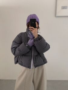 2025冬季新款韩版宽松格子短款羽绒服女加厚保暖外套新国标90绒子