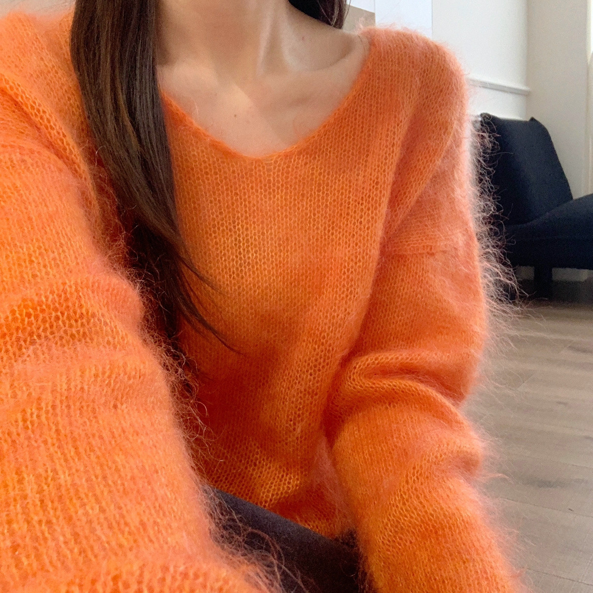 SQ-软糯V领宽松毛衣.含羊毛15毛衣(含55马海毛)(幼年马海毛)6678#