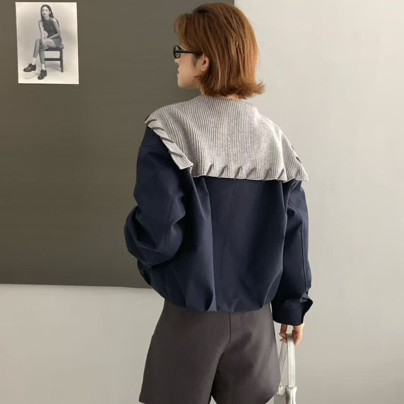 约她-秋上新休闲风拼接宽松长袖短外套8580