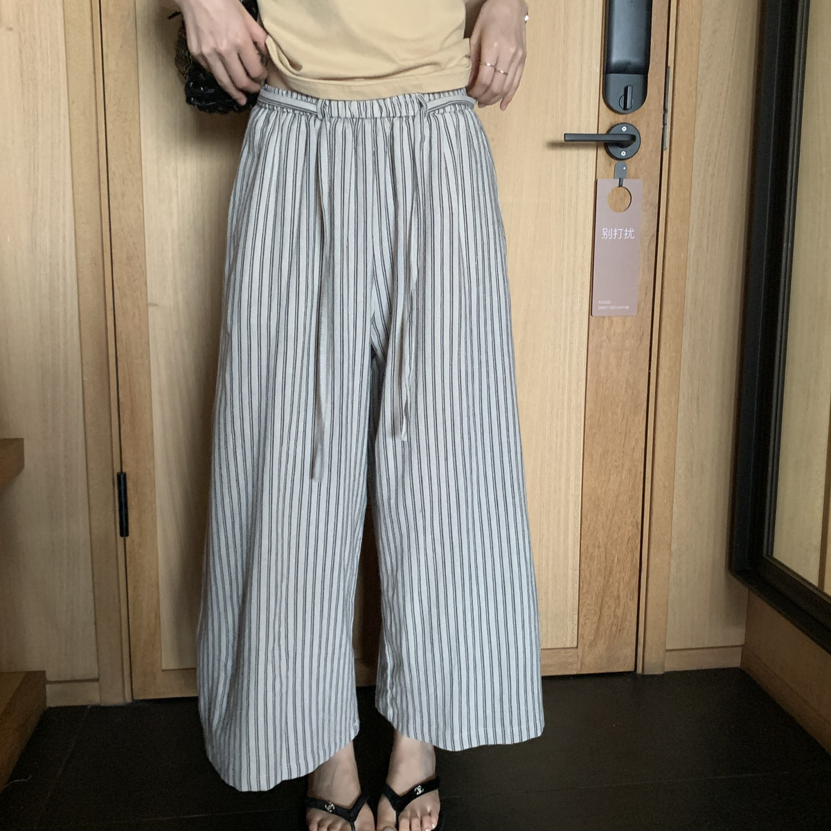 MOGE-款条纹裤真的太好穿了松弛慵懒拿捏住了休闲裤(配腰绳)26627