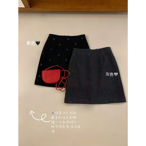MOGE-超正的波点半身裙显瘦遮肉超级韩哦半身裙（羊毛）L2623