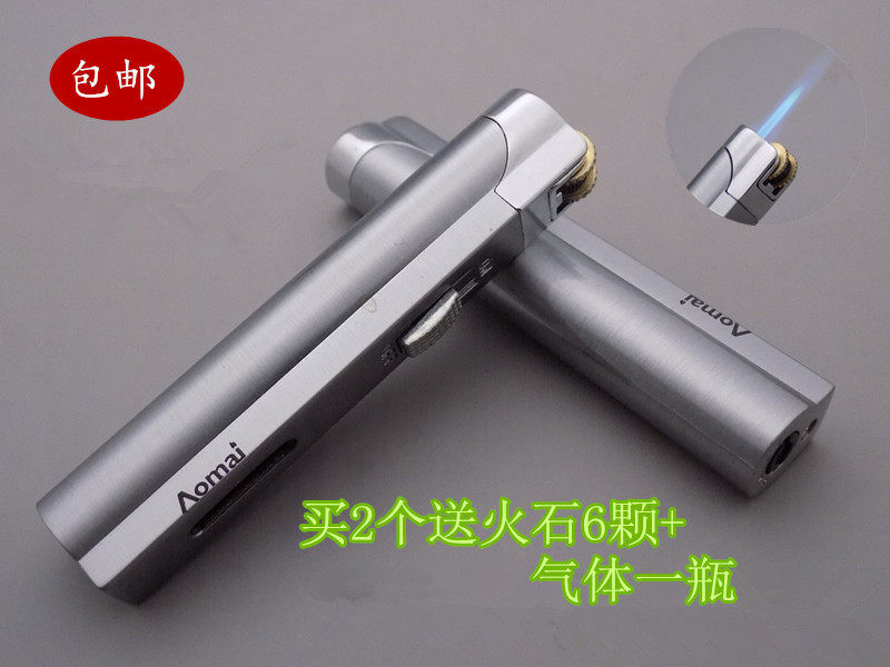 全金属奥麦小巧直冲打火机创意个性焊枪砂轮火石防风蓝色火焰刻字