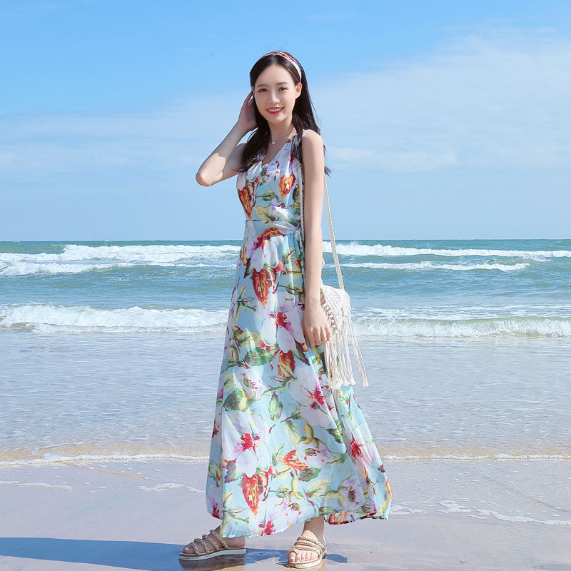 夏季新品女装裙子收腰系带显瘦雪连衣裙