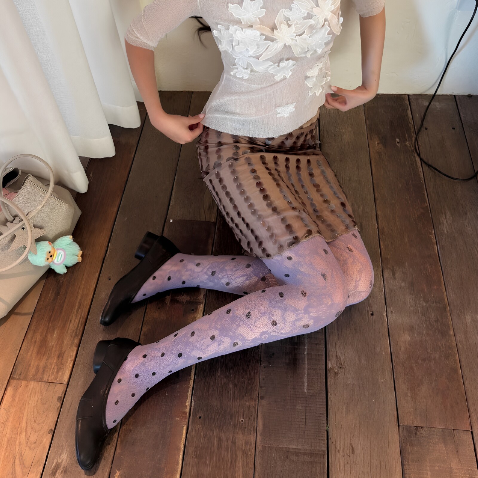 Y2K辣妹彩色波点蕾丝网袜超薄显瘦小众设计款花纹镂空连裤袜丝袜