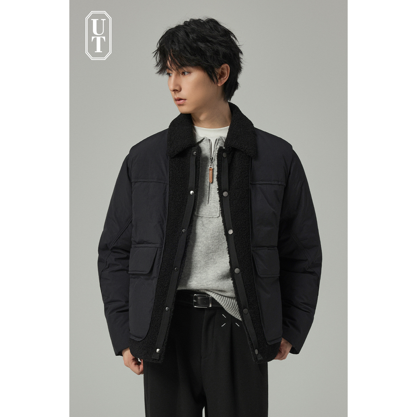 加厚外套仿羊羔毛拼接羽绒服男士短款冬季加厚90鸭绒外套防风御寒