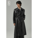 PU风衣男过膝长款垂感有型设计款皮外套秋冬季猎装时尚中长款大衣