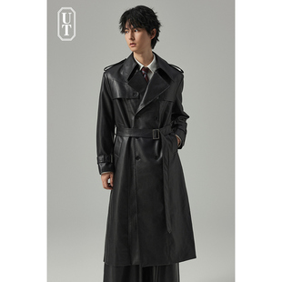 垂感有型设计款 中长款 皮外套秋冬季 时尚 大衣 猎装 PU风衣男过膝长款