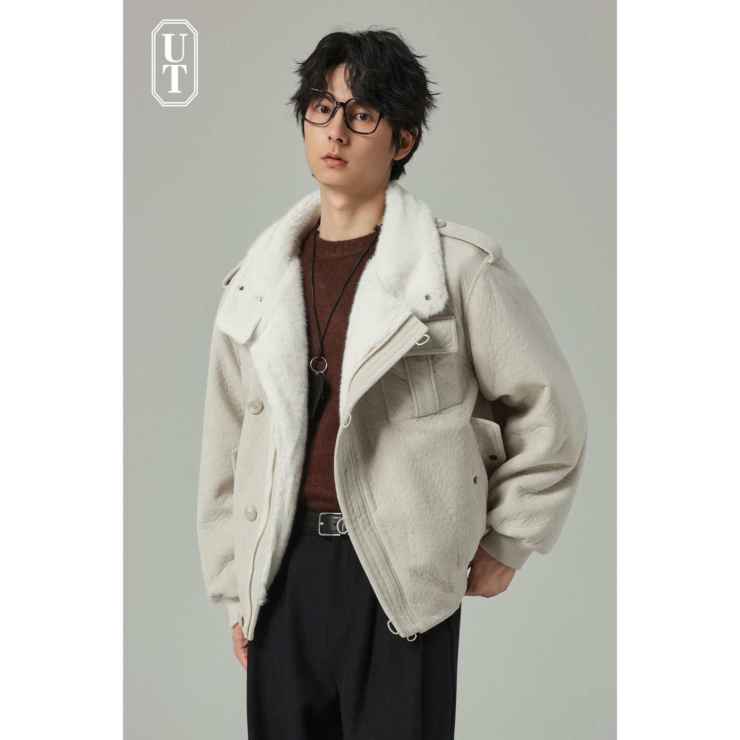 宽松立领加厚加绒冬季夹克外套男短款防寒保暖工装设计款老钱外衣