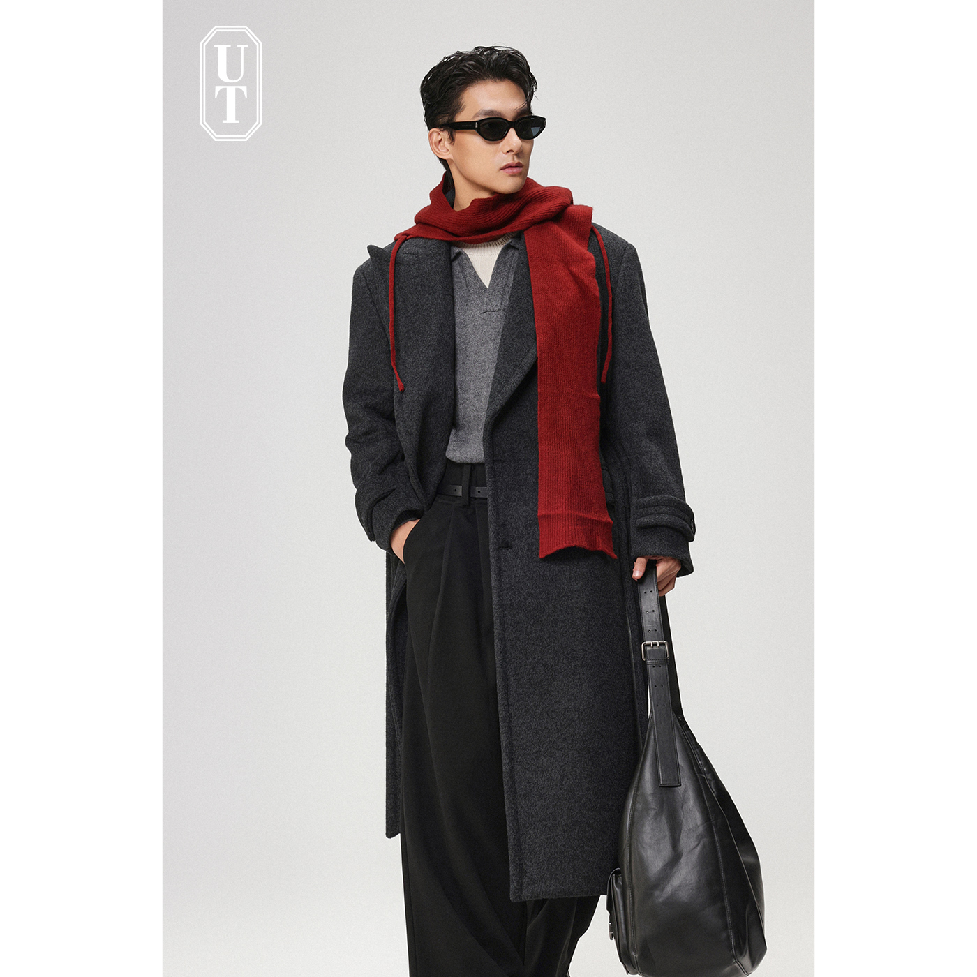 2025年新款长款戗驳领毛呢大衣男带垫肩宽松羊毛外套冬季加厚保暖