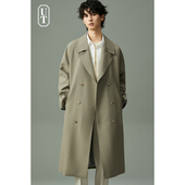 翻领双排扣风衣男士 宽松廓形设计感上衣休闲外套 新款 中长款 春秋季