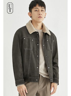 仿麂皮绒夹克男秋冬季加厚羊绒工装上衣潮流痞帅休闲仿羊羔毛外套