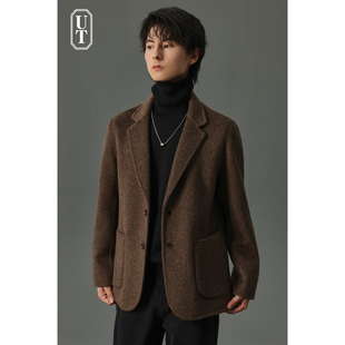 潮流秋冬季 外套韩版 加厚休闲单件西服男 男士 手工双面羊毛呢子西装