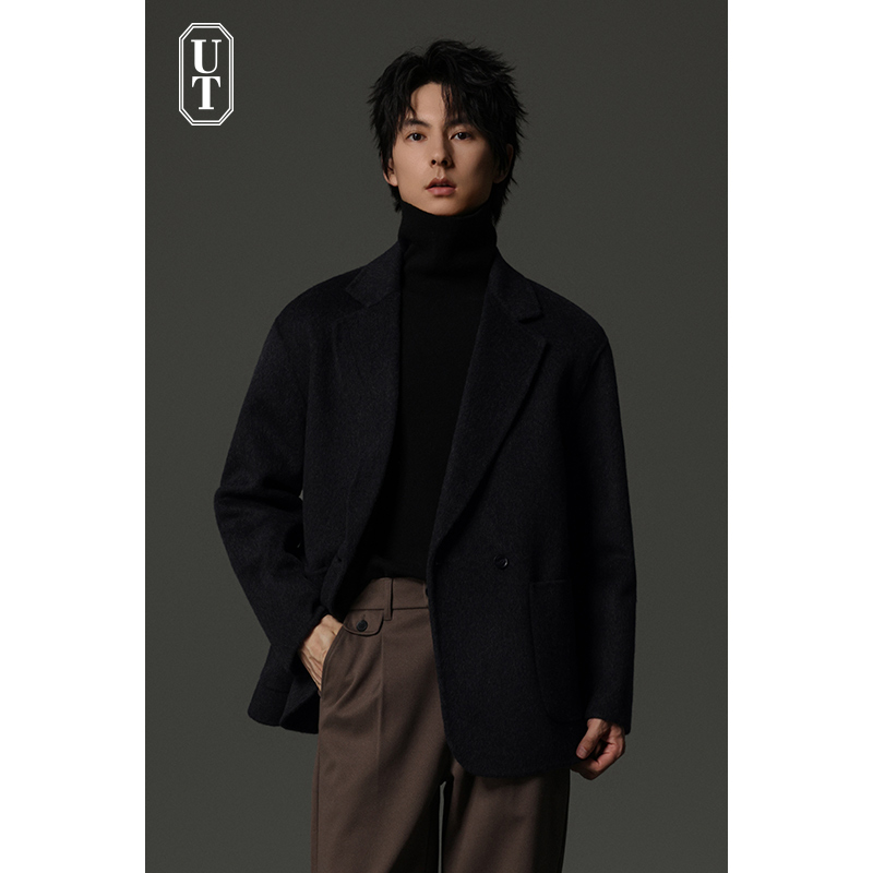 高级重磅加厚70羊毛双面呢子休闲西服男宽松落肩秋冬季西装外套男