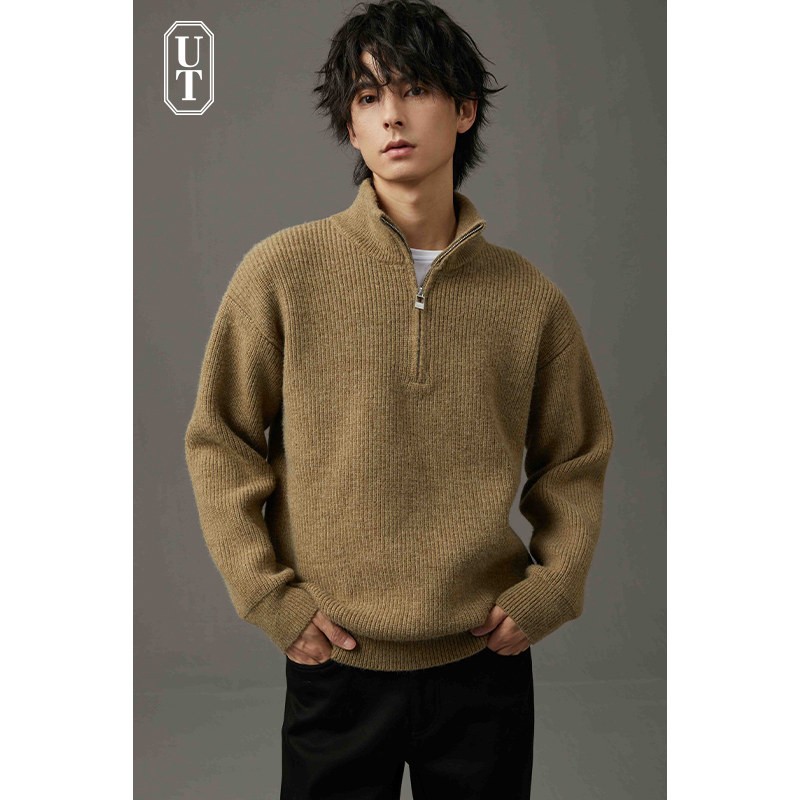 重磅慵懒风羊毛衫男士拉链针织冬季加厚保暖潮流新款休闲男士毛衣