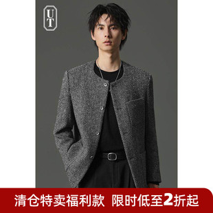 休闲西装 清仓 厚款 冬季 外套高级妮子便西 无领羊毛呢休闲西服男士