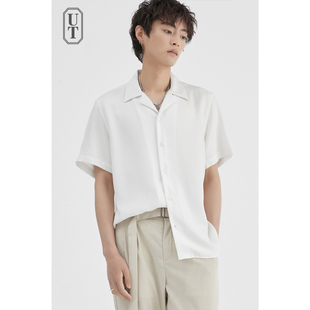 潮 男休闲百搭宽松慵懒风设计感帅气寸衣港风寸衫 天丝短袖 衬衫