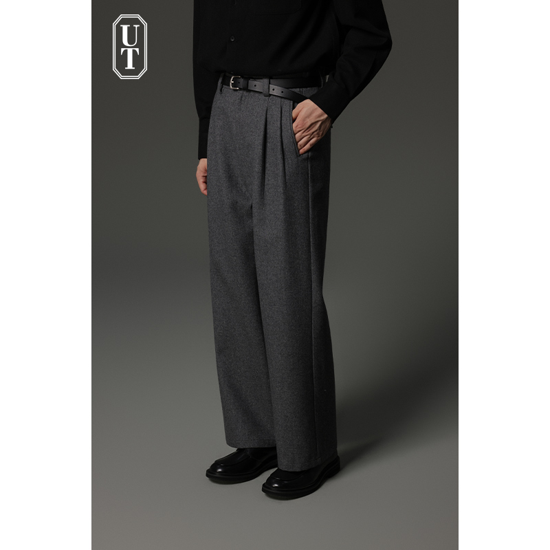 重磅加厚远红外升温羊毛呢休闲裤男直筒宽松法兰绒长裤子冬季保暖