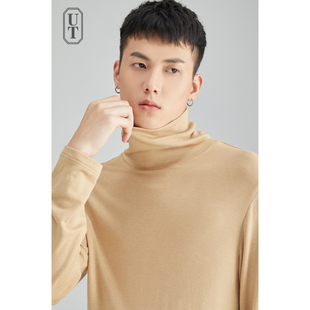 廓形TEE 男士 新生物科技绒长袖 T恤男中高领软高弹堆堆领羊毛打底衫