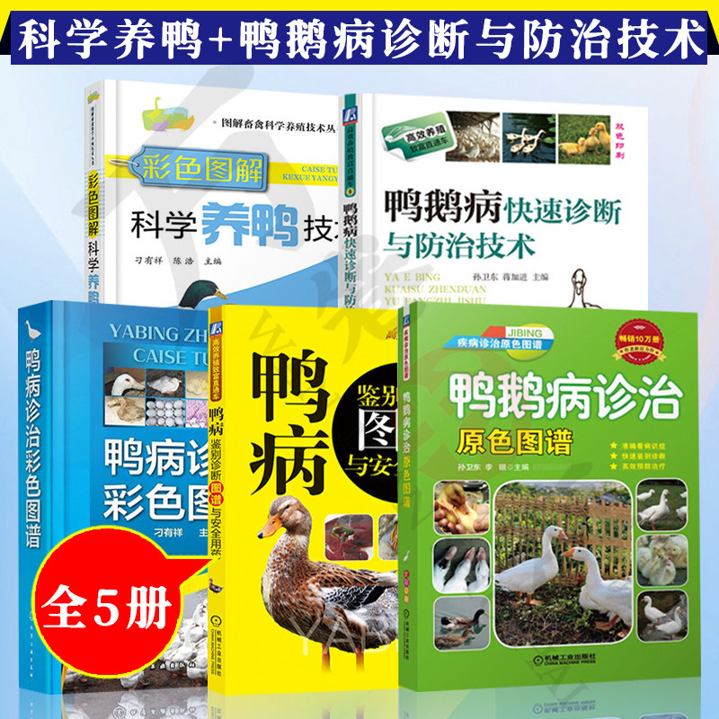5册 鸭病诊治彩色图谱+鸭病鉴别诊断图谱与安全用药+鸭鹅病诊治原色图谱+鸭鹅病快速诊断与防治技术+彩色图解科学养鸭技术