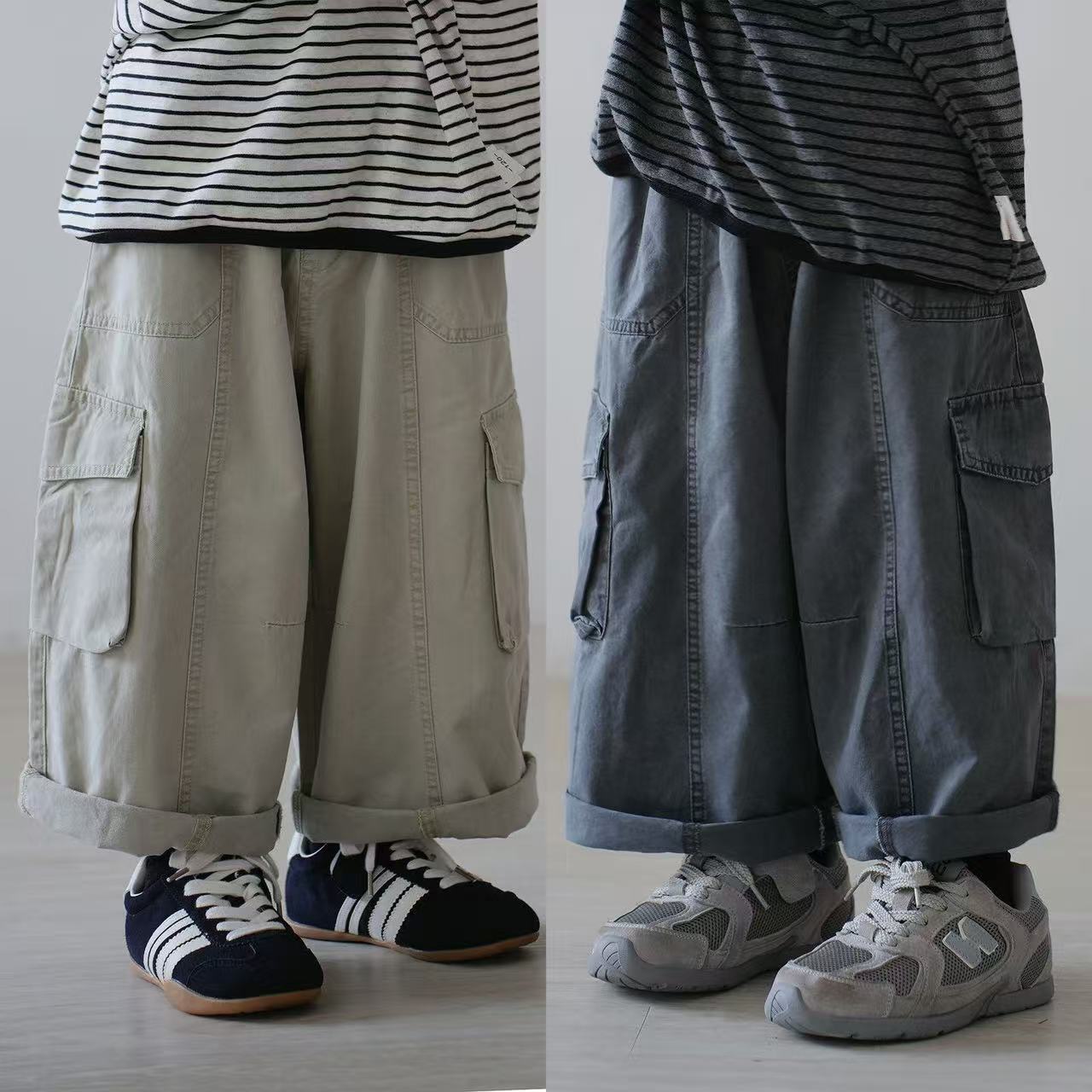 男童春秋日系工装阔腿长裤