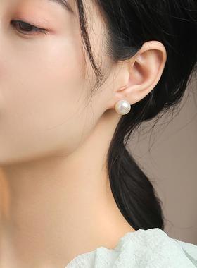 天然淡水珍珠耳钉纯银气质高级耳环轻奢耳饰大颗粒珍珠优雅气质款