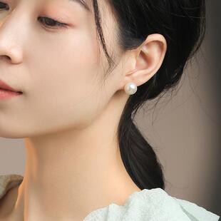 天然淡水珍珠耳钉纯银气质高级耳环轻奢耳饰大颗粒珍珠优雅气质款