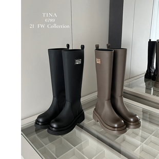 定制猪皮 显瘦骑士靴 大叔家真皮厚底增高筒长靴女2024年秋冬新款