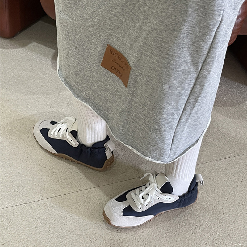 牛皮版~韩版轻便真皮圆头德训鞋女款运动休闲女鞋厚底阿甘板鞋子