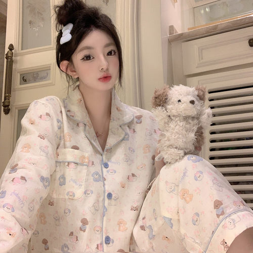 捞捞酱「奶油狗狗」双层棉纱A类婴儿棉亲肤家居服睡衣日系少女秋