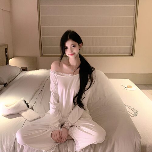 捞捞酱「氧系宅家」莫代尔睡衣女秋冬季2026新款纯欲风蕾丝家居服
