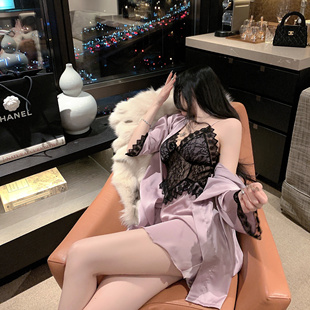 「一点点欲」性感冰丝吊带睡裙高级感睡袍家居服蕾丝睡衣女纯欲风
