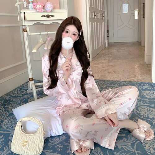 「小羊咩咩」冰丝性感睡衣女纯欲风春秋款2025新款春季可爱家居服