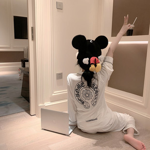 冬舒适 时尚 LaoLao酱「宅家plog」金丝绒潮牌长袖 家居服睡衣套装