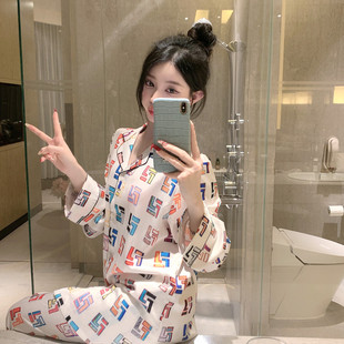 捞捞酱「伦敦早课」ins高级人字纹缎面家居服睡衣套气质休闲秋冬