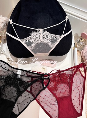 捞捞酱「温感俘获」法式性感蕾丝三角内裤火辣透气蝴蝶结纯欲2825