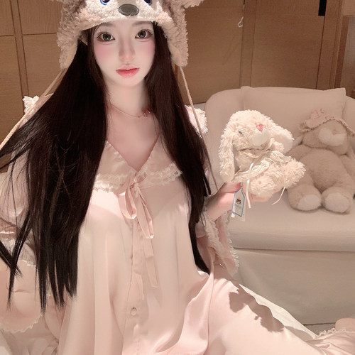 捞捞酱「软萌乖乖」性感冰丝睡衣女春秋款2025新款纯欲风家居服