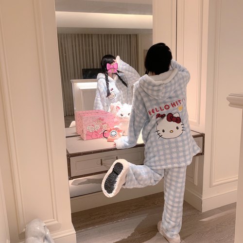 连帽睡衣少女家居服加厚