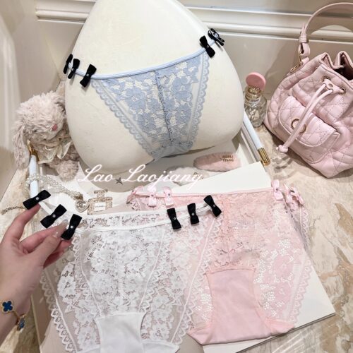 捞捞酱「娇俏香蜜」纯欲蝴蝶结蕾丝性感三角内裤透气舒适甜美低腰