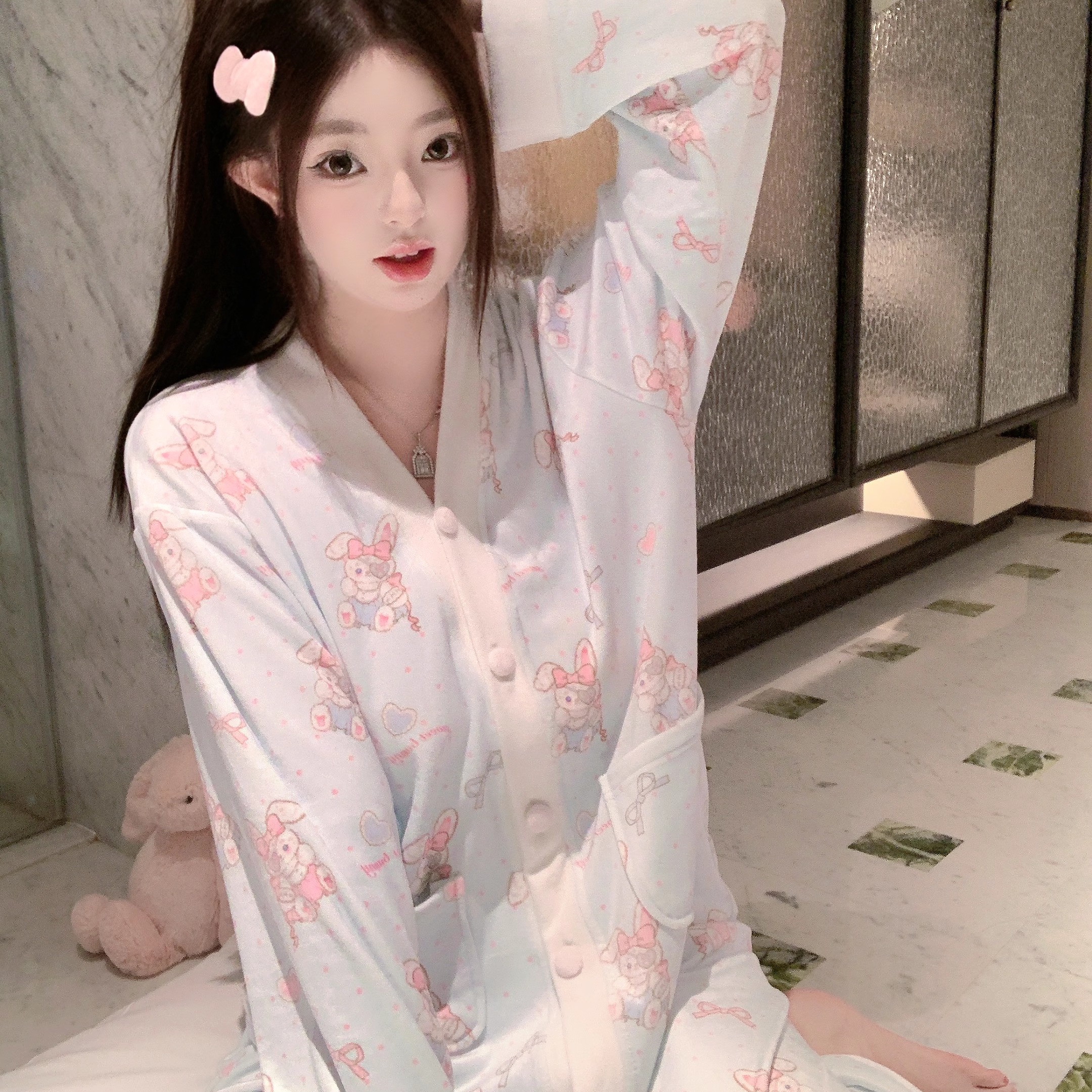 捞捞酱「绒绒草莓兔」原创海岛绒纯欲加厚保暖睡衣2025秋冬甜美新