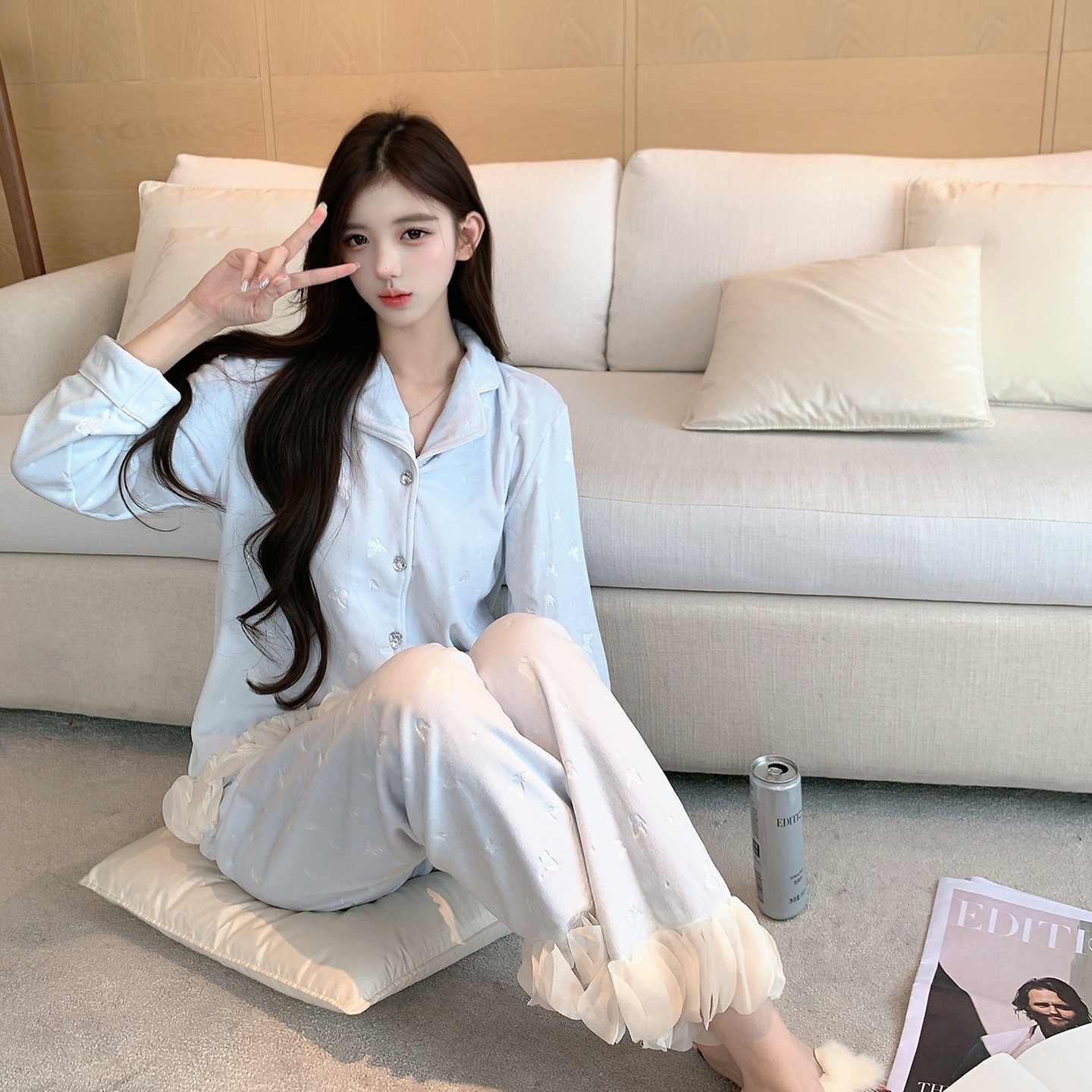 捞捞酱「绒绒蝴蝶」海岛绒睡衣女2025新款冬季加绒加厚高级家居服