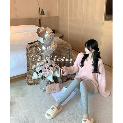 水貂绒睡衣上衣舒适宽松