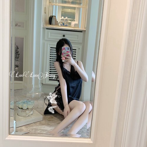 多色性感蝴蝶结冰丝吊带睡裙