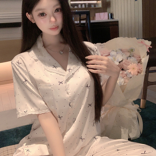 纯欲风家居服三件套 捞捞酱「蕾丝白巧」性感冰丝睡衣女2025夏季