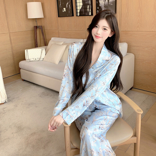 捞捞酱「清冷鸢尾蓝」性感睡衣女冰丝春秋款 家居服纯欲风 2025新款