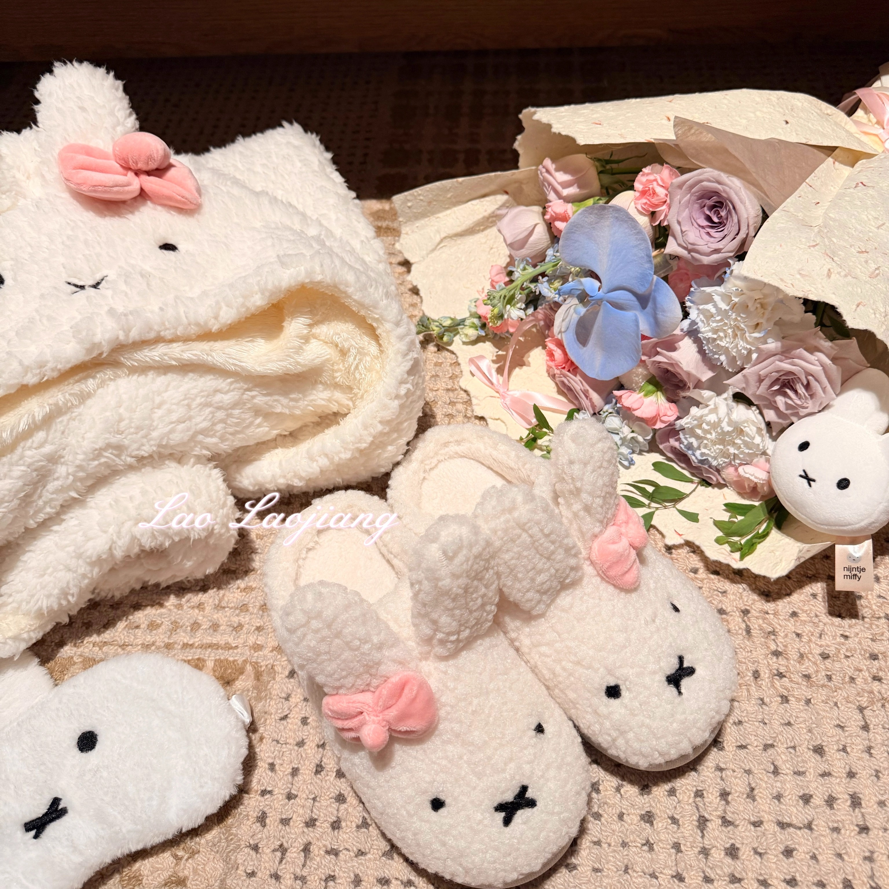 捞捞酱「嗲嗲小兔拖鞋~」毛绒绒加厚保暖卡通可爱居家包头拖鞋新
